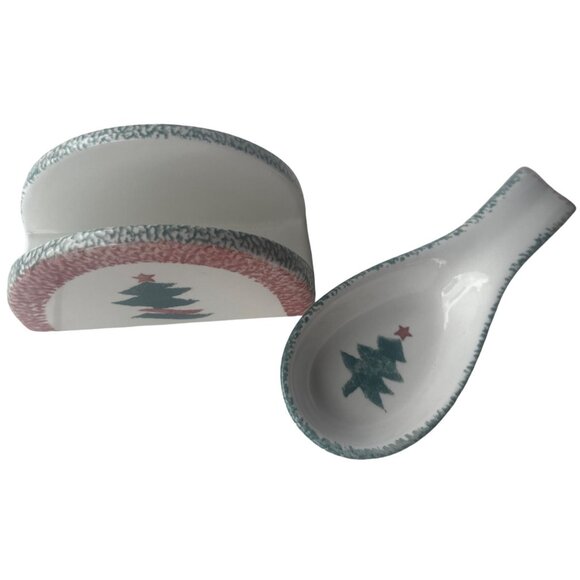 Ceramic Winter Holidays Christmas Tree Napkin Holder and Spoon Holder (READ) - Picture 15 of 16